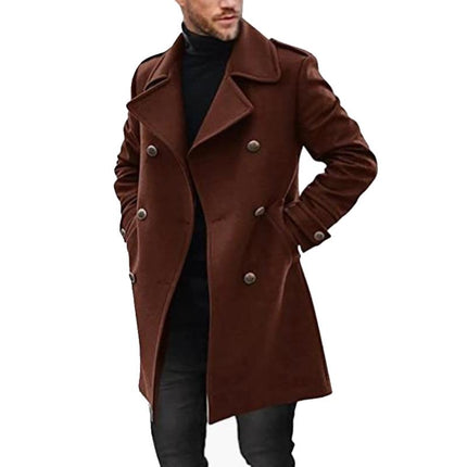 Men's Double Breasted Mid-length Coat | High-quality Fabric | Classic Notched Lapel Design | Warmth & Style | Multiple Pockets | Tailored Fit | Formal & Casual Occasions | Dry Clean or Machine Wash