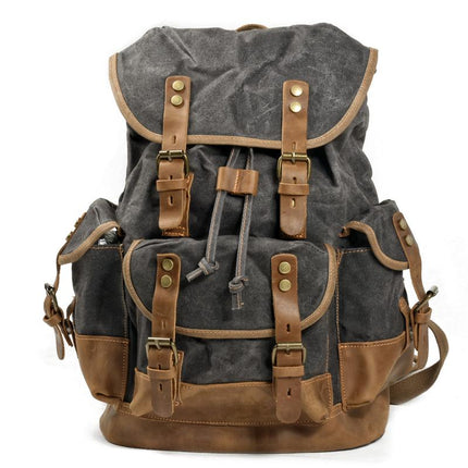 Vintage Men's Canvas Leather Backpack | Multi-Pocket | Outdoor | Casual | Durable Canvas | Leather Accents | Adjustable Straps | Versatile | Travel & Daily Use | Stylish Design | Secure Zipper Closure | Comfortable Carry