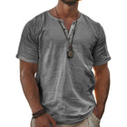 Men's Henley T-Shirt | Short Sleeve | Cotton Linen Blend | Breathable Lightweight Fabric | Classic Style for Casual and Semi-Casual Wear | Button Placket | Easy Care