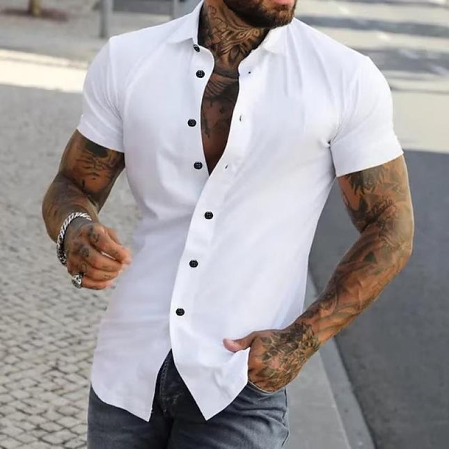 Men's Lapel Collar Short Sleeve Workout Shirt | Solid Color | Moisture-Wicking Activewear | Breathable Performance Fabric | Multiple Sizes Available