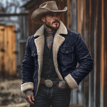 Men's Vintage Suede Jacket | Lambswool Lining Warmth | Winter Outerwear | Classic Collar | Premium Quality | Full-Length Sleeves | Rugged Style | Versatile Fit | Ideal Cold-Weather Wear | Cozy Insulation