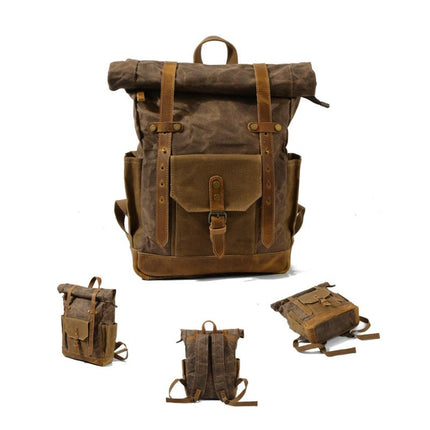 Men's Waterproof Canvas Backpack | Vintage Style | Contrast Design | Multi-Pocket | Weather-Resistant | Urban Outdoor Bag | Comfortable Fit | Durable Straps | Casual Daypack | Ideal for Travel | Men's Adventure Backpack