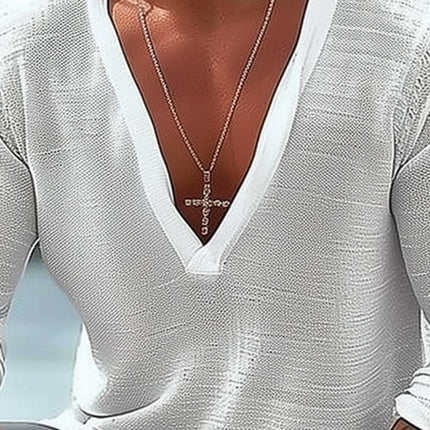 Men's V-Neck Long Sleeve T-Shirt | Cotton Linen Blend | Loose Fit Casual Top | Breathable Fabric | Comfortable Everyday Shirt | Versatile Style | Available in Multiple Sizes and Colors