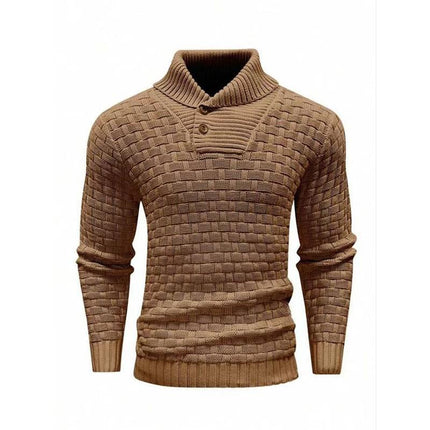 Men's Jacquard Knit Sweater | Regular Fit | Lapel Collar | Long Sleeve | Button Front | Casual Outerwear | Fall Winter | Cotton Blend | Patterned Design | Versatile Layering | Warm Apparel