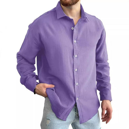 Men's Long Sleeve Dress Shirt | Solid Color | Lapel Collar | Regular Fit | Breathable Cotton Blend | Button-Down Closure | Smart Casual Wear | Versatile Styling | Suitable for All Seasons