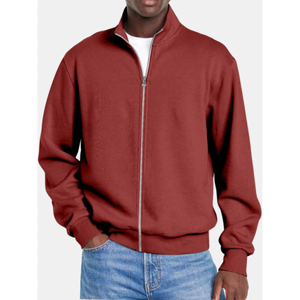 Men's Sweatshirt Jacket | Solid Color | Zipper Stand Collar | Long Sleeve | Soft Cotton-Blend Outerwear | Regular Fit | Versatile Lightweight Coat | Casual & Sporty Style | Spring & Fall Essential
