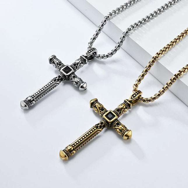 Retro Stylish Cross Necklace | Casual Pendant | Unique Jewelry for Him | Statement Accessory