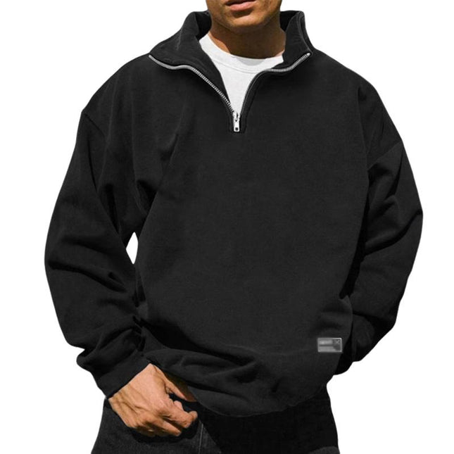 Men's Fleece Sweatshirt | Stand Collar | Long Sleeve | Casual Loose Fit | Solid Color | Soft Warm Material | Versatile Layering Top