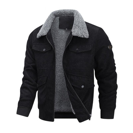 Men's Jacket | Casual Lapel Corduroy | Thickened Lambswool Lining | Multi-Pocket Zipper | Warm & Durable Outerwear | Classic Style | Versatile & Wind-Resistant | Ideal for Cold Weather