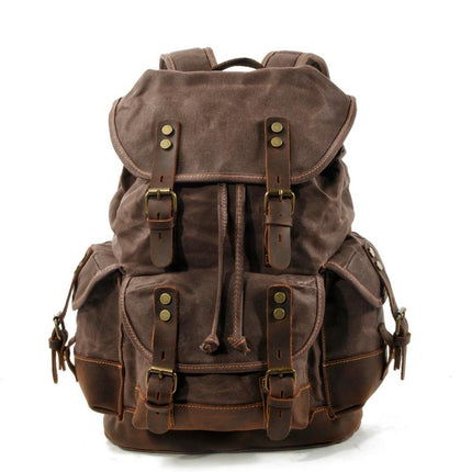 Vintage Men's Canvas Leather Backpack | Multi-Pocket | Outdoor | Casual | Durable Canvas | Leather Accents | Adjustable Straps | Versatile | Travel & Daily Use | Stylish Design | Secure Zipper Closure | Comfortable Carry