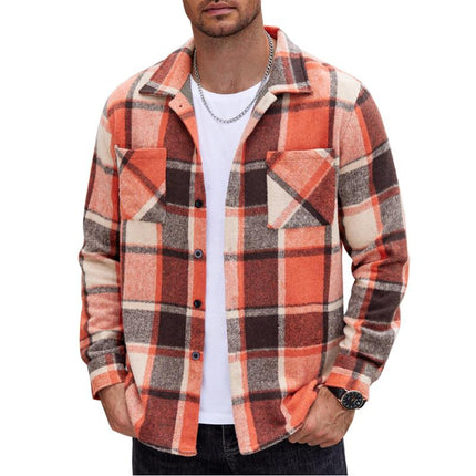 Men's Relaxed Fit Flannel Shirt | Vintage Check Pattern | Lapel Collar | Long Sleeve | Warm & Soft | Earthy Tones | Casual & Versatile | For Layering | Ideal for Fall & Winter |