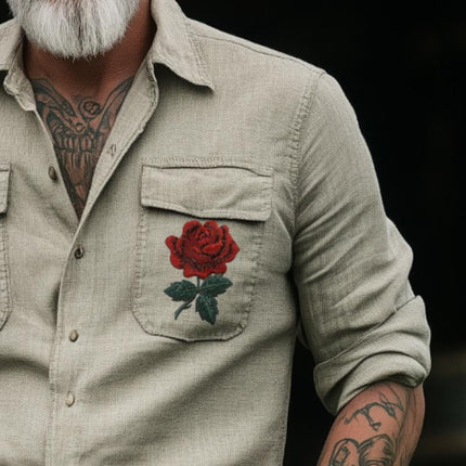 Men's Western Cowboy Shirt | Retro Embroidered Design | Long Sleeve | Lapel Collar | Blended Fabric | Regular Fit | All Seasons | Versatile Style | Multiple Sizes Available