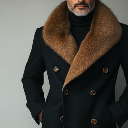 Men's Tweed Coat | Retro Style | Casual Long Sleeve | Fur Collar | Blended Fabric | Lapel Design | Regular Fit | S-3XL Sizes | All Season Wear