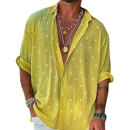 Men's Casual Chiffon Shirt | Dot Print Design | Long Sleeve | Lapel Collar | Lightweight & Breathable | Relaxed Fit | Versatile Style | Comfortable Fabric | Easy Care | Sizes S-XXL