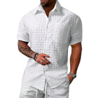 Men's Short Sleeve Checkered Shirt | Lightweight Cotton Blend | Lapel Collar | Chest Pocket | Front Button Closure | Relaxed Fit | Casual Versatile Styling | Easy Care | Classic Solid Colors