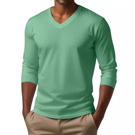 Men's Slim Fit V-Neck Long Sleeve T-Shirt | Cotton Blend | Casual Tee | Comfortable Stretch | Versatile Styling | Easy Maintenance | Ideal for Layering | Contemporary Design | Stylish Attire