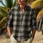 Men's Long Sleeve Plaid Shirt | Regular Fit Button Down | Lapel Collar | Cotton Blend | Casual & Semi-Formal | Chest Pocket | Comfortable Wear | Easy Care & Wrinkle Resistant | Perfect for Spring & Fall