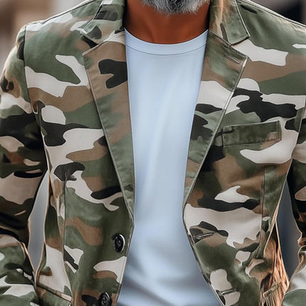 Men's Blazer | Retro Camouflage | Notch Lapel | Single Breasted | Casual | Cotton Polyester Blend | Long Sleeves | Smart Style | Sizes S-XXXL | Two Button Closure | Flap Pockets | Timeless Design