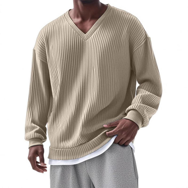 Men's V-Neck Striped Long Sleeve T-Shirt | Casual Loose Fit | Premium Cotton Blend | Comfortable Lightweight | Durable Construction | Relaxed Everyday Style | Breathable Fabric | Versatile Layering