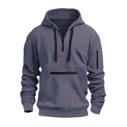 Men's Sports Hoodie | Casual Multi-pocket Design | Loose Fit | Adjustable Hood | Kangaroo & Side Pockets | Pullover with Front Zipper | Cotton-Polyester Blend | Breathable | Ribbed Cuffs & Hem | Versatile & Durable