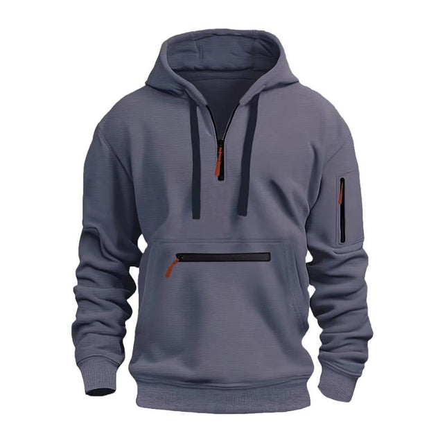 Men's Sports Hoodie | Casual Multi-pocket Design | Loose Fit | Adjustable Hood | Kangaroo & Side Pockets | Pullover with Front Zipper | Cotton-Polyester Blend | Breathable | Ribbed Cuffs & Hem | Versatile & Durable