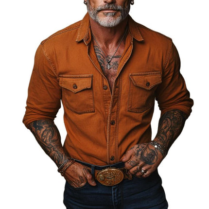 Men's Long Sleeve Retro Blended Shirt | Lapel Collar | Classic Pocket Design | Casual Regular Fit | All Season Versatile Style | Breathable & Comfortable Fabric | Available in Multiple Sizes