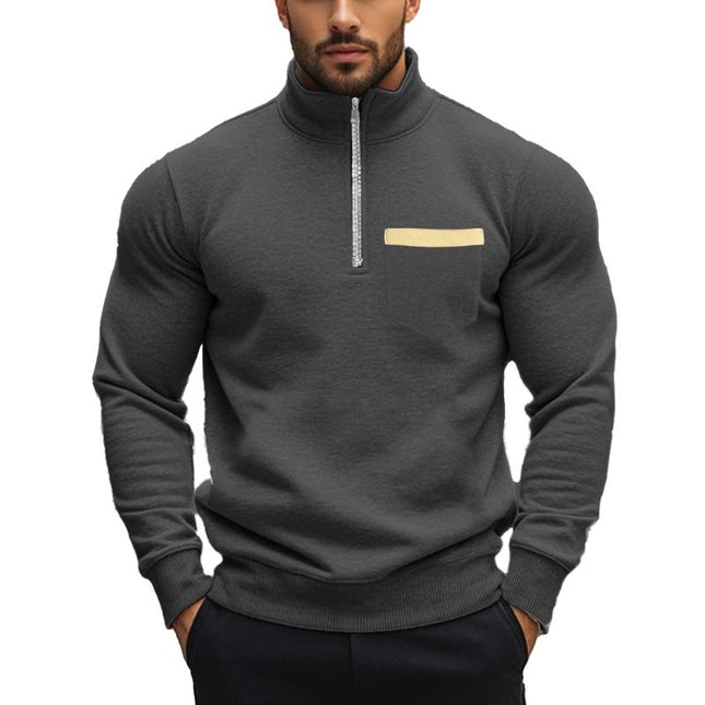 Men's Casual Sweatshirt | Zipper Stand Collar | Solid Color | Versatile Design | Comfortable Fit | Hip-Length | Soft Breathable Fabric | High-Quality Cotton Polyester Blend | Classic Shades | Machine Washable