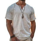 Men's Henley T-Shirt | Short Sleeve | Cotton Linen Blend | Breathable Lightweight Fabric | Classic Style for Casual and Semi-Casual Wear | Button Placket | Easy Care