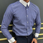 Men's Long Sleeve Striped Colorblock Shirt | Lapel Collar | Buttoned Cuffs | Casual Wear | Classic Style | Comfortable Fabric | Versatile Outfit