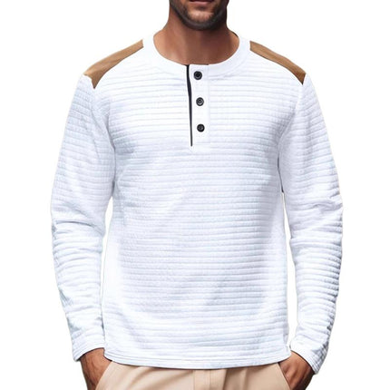 Men's Long Sleeve T-Shirt | Colorblock Checkered Casual Sportswear | Crewneck | Cotton Polyester Blend