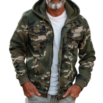 Men's Camouflage Hooded Jacket | Multi-Pocket Zip Cargo | Outdoor Utility | Durable Breathable Fabric | Adjustable Drawstrings | Full-Length Zipper | Elastic Cuffs | Sizes S-XXXL | Reinforced Stitching