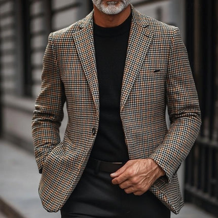 Men's Tailored Wool-Blend Blazer | Vintage Check Pattern | Single Breasted | Notched Lapel | Two-Button Closure | Full-Length Sleeves | Semi-Formal & Casual Outerwear | Classic & Modern Fit