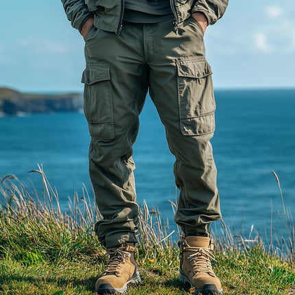 Men's Mid-Rise Solid Color Cargo Pants | Multi-Pocket Design | Adjustable Drawstring Waist | Relaxed Fit | Durable & Breathable Fabric | Versatile Casual Wear | Available in Various Sizes