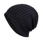 Men's Warm Knitted Hat | Retro Two-Tone Vertical Stripes | Cable Knit with Flannel Lining | Cozy Winter Headwear | Durable Acrylic Yarn | Stylish Cold Weather Accessory | Versatile Color Palette