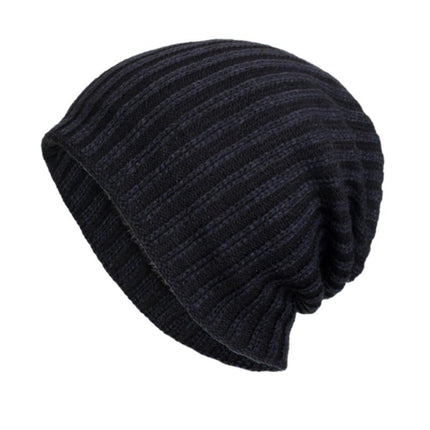 Men's Warm Knitted Hat | Retro Two-Tone Vertical Stripes | Cable Knit with Flannel Lining | Cozy Winter Headwear | Durable Acrylic Yarn | Stylish Cold Weather Accessory | Versatile Color Palette