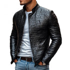 Men's Luxury Crocodile Leather Jacket | Stand Collar | Single Breasted | Slim Fit | Genuine Leather Outerwear | Versatile Styling | Durable | Elegant Design | Modern Men's Fashion