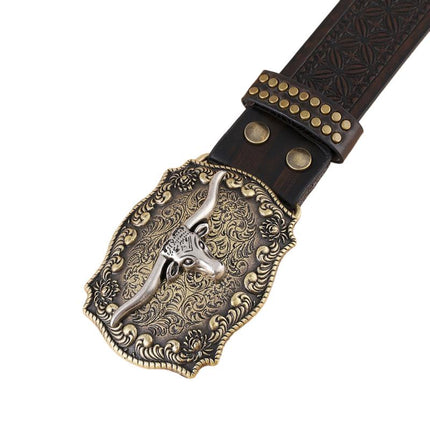 Men's Leather Belt | Vintage Western Cowboy Style | Carved Punk Design | High-Quality Leather | Intricate Patterns | Bold Punk Influence | Adjustable Fit | Classic Western Buckle | Durable Accessories