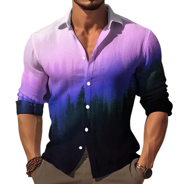 Men's Long Sleeve Gradient Lapel Shirt | Modern Style | Breathable Polyester Cotton Blend | Casual & Semi-Formal Wear | Sophisticated Design | Comfortable Fabric | Classic Lapel Collar