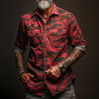 Men's Camouflage Print Cargo Shirt | Classic Lapel Collar | Long Sleeves with Buttoned Cuffs | Durable Cotton Blend | Regular Fit | Chest and Cargo Pockets | Front Button Closure | Sizes S-XXXL