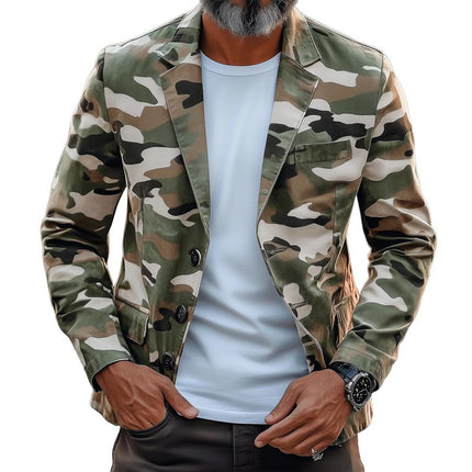Men's Blazer | Retro Camouflage | Notch Lapel | Single Breasted | Casual | Cotton Polyester Blend | Long Sleeves | Smart Style | Sizes S-XXXL | Two Button Closure | Flap Pockets | Timeless Design