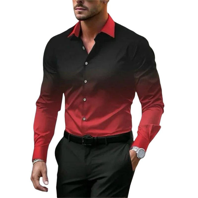 Men's Gradient Long Sleeve Shirt | Button Closure | Loose Fit | Casual & Semi-Formal Wear | Comfortable & Durable