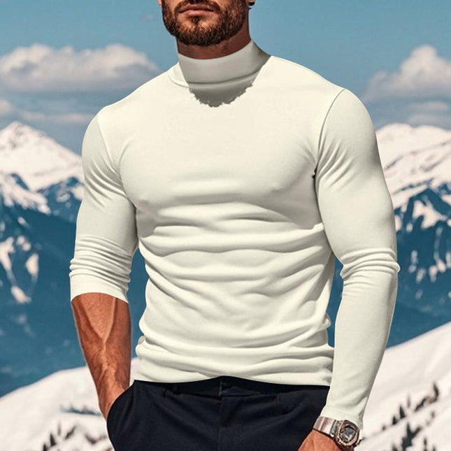 Men's Plush Long Sleeve T-shirt | Half High Collar | Solid Color | Warm & Soft | Regular Fit | Pullover Style | Apparel & Accessories