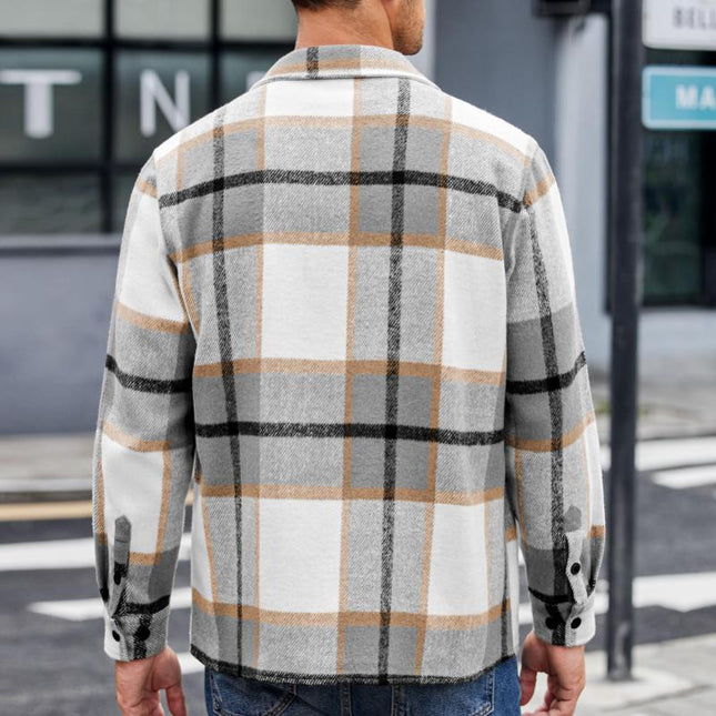 Men's Relaxed Fit Flannel Shirt | Vintage Check Pattern | Lapel Collar | Long Sleeve | Warm & Soft | Earthy Tones | Casual & Versatile | For Layering | Ideal for Fall & Winter |