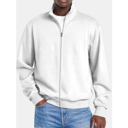 Men's Sweatshirt Jacket | Solid Color | Zipper Stand Collar | Long Sleeve | Soft Cotton-Blend Outerwear | Regular Fit | Versatile Lightweight Coat | Casual & Sporty Style | Spring & Fall Essential