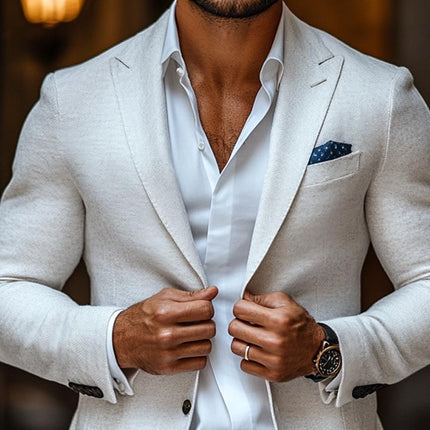 Men's Solid Color Blazer | Peak Lapel | Two Buttons | Casual Outerwear | Long Sleeve | Regular Fit | Versatile Fashion | Premium Fabric | Timeless Design | Smart-Casual Events