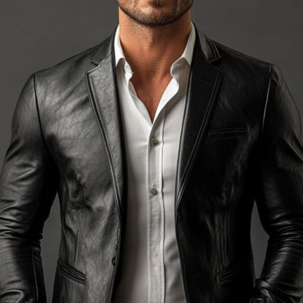 Men's Vintage Slim Fit Leather Blazer | Classic Style | High-Quality Leather | Sophisticated Tailoring | Notched Lapels | Functional Pockets | Versatile Outerwear for Casual & Formal Occasions | Timeless Design