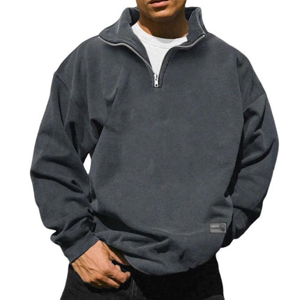 Men's Fleece Sweatshirt | Stand Collar | Long Sleeve | Casual Loose Fit | Solid Color | Soft Warm Material | Versatile Layering Top