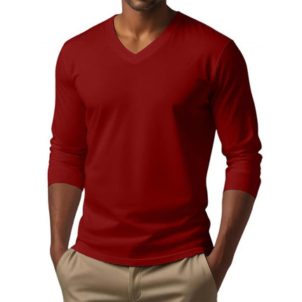 Men's Slim Fit V-Neck Long Sleeve T-Shirt | Cotton Blend | Casual Tee | Comfortable Stretch | Versatile Styling | Easy Maintenance | Ideal for Layering | Contemporary Design | Stylish Attire