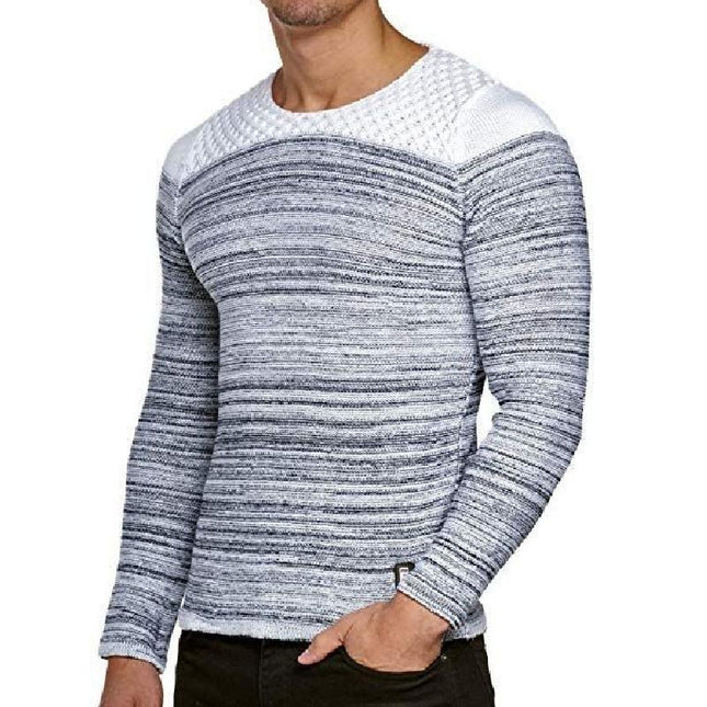 Men's Striped Knit Sweater | Casual Crew Neck | Long Sleeve | Soft Warm Fabric | Classic Versatile Design | Perfect for Layering | Comfortable Fit | Fall & Winter Menswear
