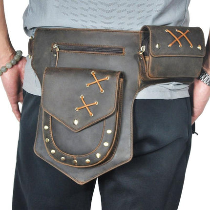 Men's Leather Waist Bag | Classic Retro Style | Outdoor Adventure | High-Quality Durable Material | Adjustable Strap | Multiple Pockets | Lightweight & Portable | Hands-Free Convenience | Travel & Daily Use
